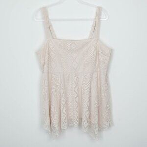 Torrid Womens Babydoll Lace Hanky Hem Tank Size 2X Ivory Double Layer Aztec Boho